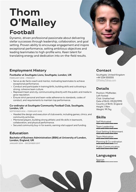 professional footballer cv.